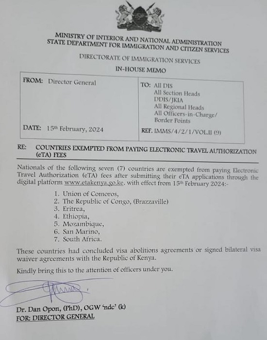 image Taxe ETA de Nairobi :  Les comoriens exemptés à nouveau du visa